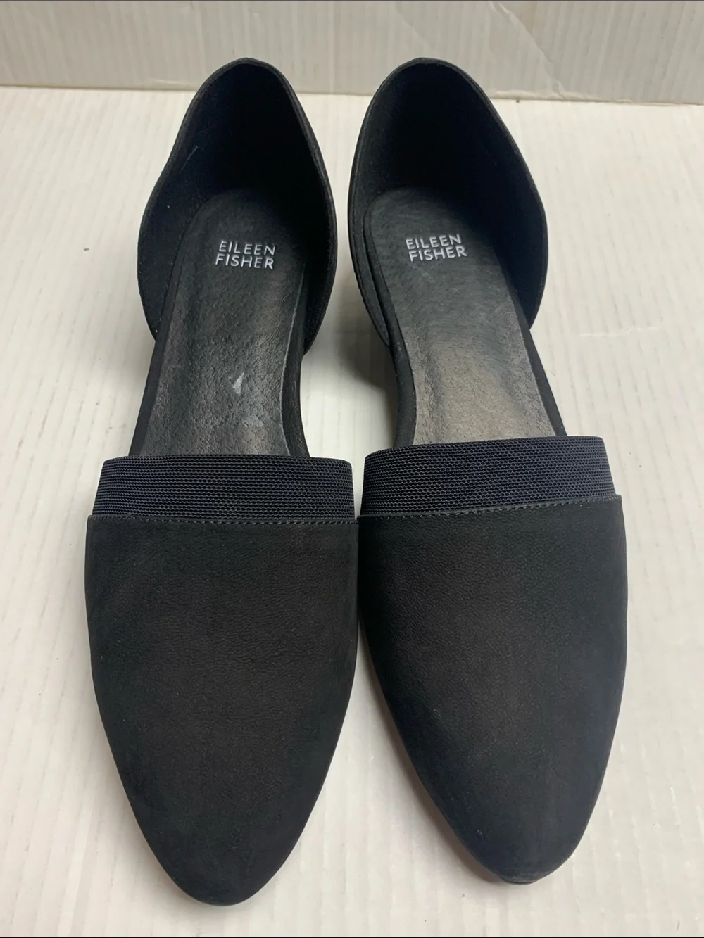 Eileen Fisher Ida Black D’orsay Suede Minimalist Flats Size 9